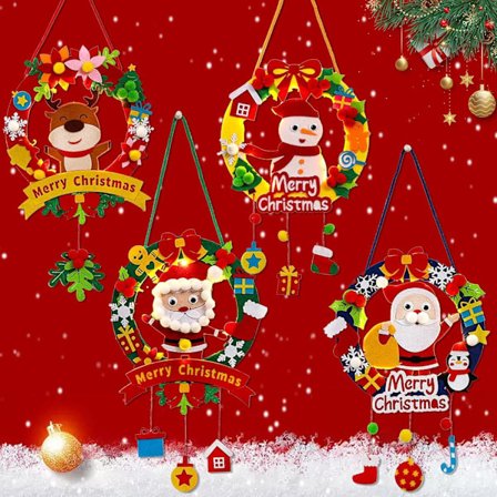 Filtekranse til jul, 2 styk filtekranse, julekranse til børn, julekransesæt til ophængning, sneekranse til døre.-FS-