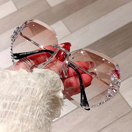 Vintage ramlösa strass uv400 solglasögon retro skurna linser gradient