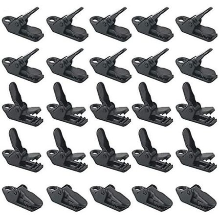 25 stk/pose sorte teltklemmer, vindtette klemmer i plast