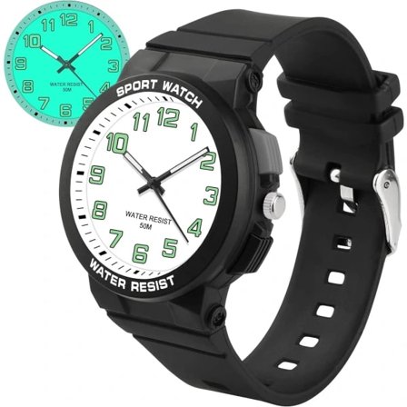 Barnklockor Pojkar Flickor, Analog Klocka med Bakgrundsbelysning, Tonåringar Barn 5ATM Vattentät Analog Klocka Mjukt Gummiband Lätt att Läsa Svart&...