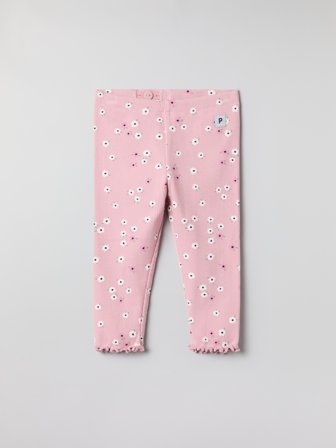 Polarn O. Pyret - Ribbed leggings with floral print - 56 - Childrenswear - pink