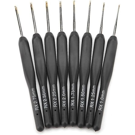 8 st svart fin mjukt handtag virknålsset, 1 mm 1,25 mm 1,5 mm 1,75 mm 2 mm 2,25 mm 2,5 mm 2,75 mm plast virknålar ergonomiska