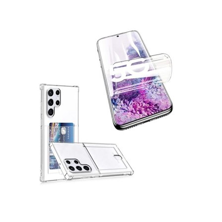 Skal med Korthållare & Hydrogel Skärmskydd Galaxy S22 Ultra