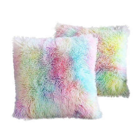 Faux Päls Mysig Kudde Set Om 2 Dekorativa Kuddfodral, Soffa Kuddar Dekorativa Mysig Regnbåge Plysch Kudde Fluffig Kuddfodral För Soffa, Fåtölj, Livi