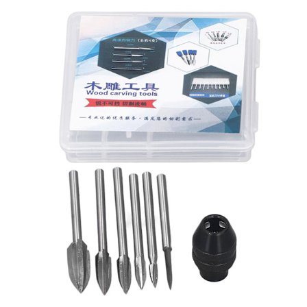 Træbearbejdningsskær med 3,0 mm skaft, HSS 3-fløjtet graveringssnit, træskæringsværktøjer, 5 stk. 3-fløjtede bits, sværdbit og chuck