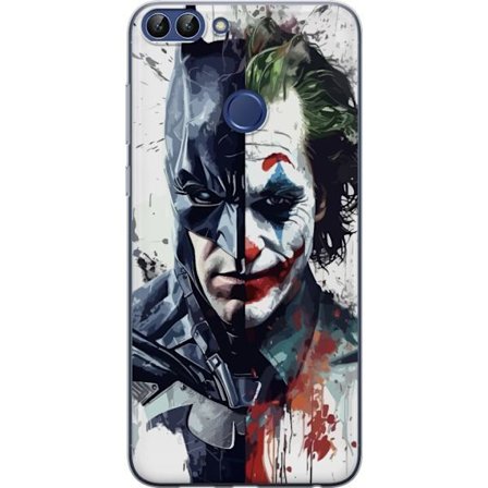 Yhteensopiva Puhelinkuori Huawei Huawei P smart Jakettu muotokuva Batmanista ja Jokerista dramaattisessa kuvituksessa, kuvankaunis supersankariteema t