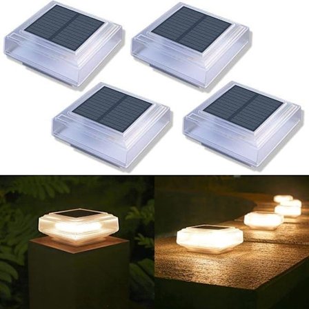 1/2/4 stk. Solcellelamper for gjerdepåler, varmhvit LED, utendørsbelysning for hage og terrasse_TF_TF