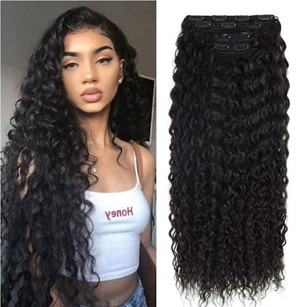 Kinky Curly Clip In Hair Extensions Syntetiskt 28” Super Long Anjo Plus Natural 613 Brown Corn Wave Full Head Fake Hair Bits