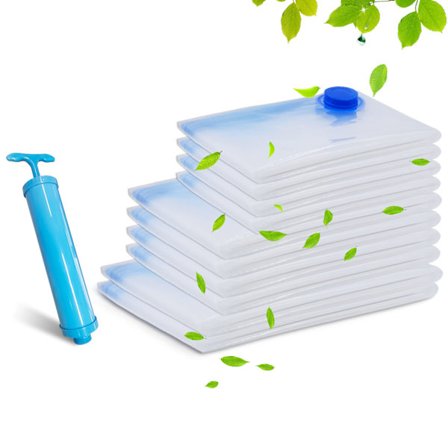 Vaatepussit imurilla + 10 kpl 100x70cm 80x60cm 60x40cm imupumpulla, uudelleenkäytettävät matkapuristuspussit vaatteille, vuodevaatteille, tyynyille