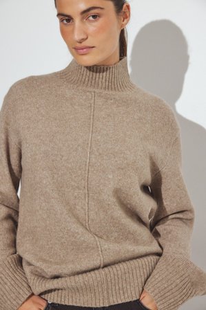 NA-KD Pull en maille de laine à coutures contrastantes - Pulls - Beige - L