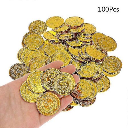 100 kpl/pussi Kultaiset tekorahat Kiiltävät merirosvot Muovikolikot Juhlapelivaluuttalelut