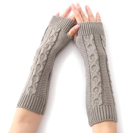 Dam Stickade Varma Ärmhandskar Varm Handvott Light grey