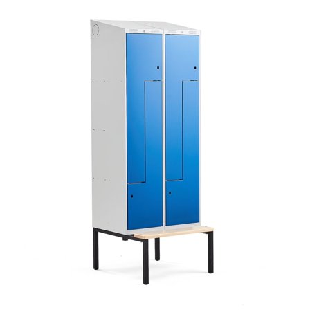 Z-locker CLASSIC, bench seat, 2 modules, 4 doors, 2290x800x550 mm, blue