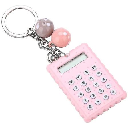 Mini bærbar kalkulator med nøkkelring, stilig og kreativ søt kjeks-stil nøkkelring kalkulator, 8-sifret display lommekalkulator