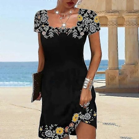 Naisten A-linjainen minimekko lyhythihaiset T-paita mekot rento matka kesärantamekko