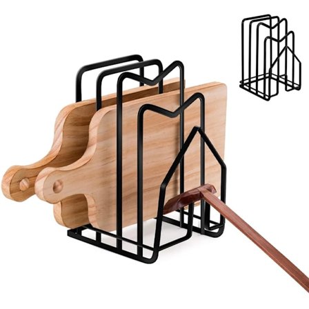 Lock för kastrull - Lockhållare - Bestickställ i metall - Tallriksställ - Tallriksstöd - Svart