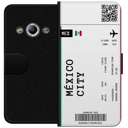 Kompatibel Tegnebogsetui til Samsung Galaxy Xcover 3 Mexico City boarding pass design med flyoplysninger, flag og QR-kode. Rejseinspireret motiv perfe