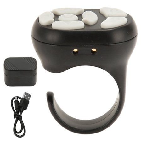 Fjärrkontroll rullningsring Bluetooth 5.3 APP sidvändare kameraslutare fjärrkontroll selfie knapp klickare med laddningsfodral för mobiltelefon svart