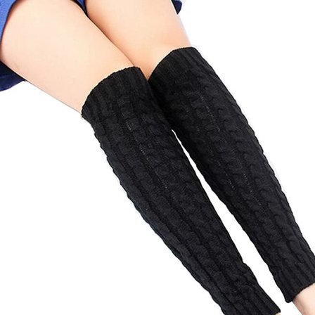 Benvarmere til kvinder til vinter, strikkede termiske vinterbenvarmere - lange sokker støvlebetræk leggingspuder, sort_tfrf