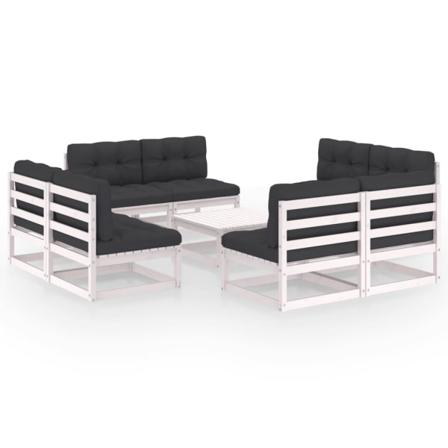 Vidaxl Loungegrupp Med Dynor 9 Delar Massiv Furu Vit