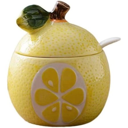 Fruktskålsformad Sockerskål i Keramik med Lock och Sked, Dekorativ Salt- och Pepparförvaringsburk för Köksbänken, Kreativ Krydda