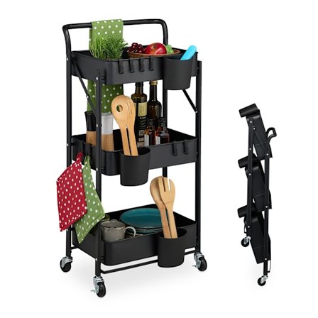 Kokoontaitettava vaunu 3 hyllyllä