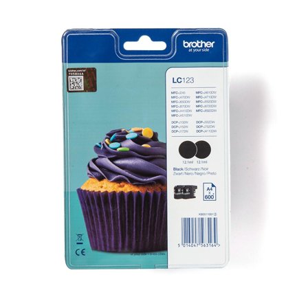 Brother LC123BK - 2-pack - Høy ytelse - svart - original - blekkpatron