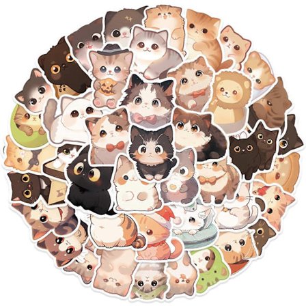 50 stk. vandtætte katteklistermærker, der er kompatible med scrapbooking, notesbøger, vandflasker, telefoncovers og skateboards