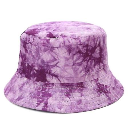 Tie Dye Pakkbar Bøttehatt, Strandfiskerhatter for Kvinner, Reversibel Dobbeltsidig Bruk Flerfarget Valgfritt(LILLA)