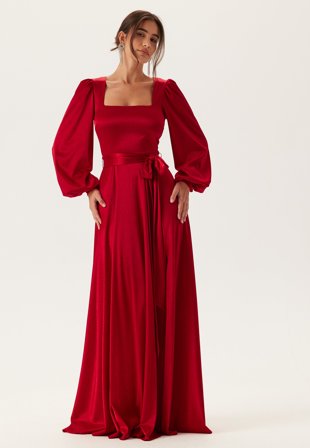 Goddiva-Satin Volume Sleeve Maxi Dress-XXS (UK6)