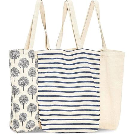 Paket med 3 återanvändbara shoppingkassar Tygväskor med starka handtag för dagligvaror 38 x 42 x 9,4 cm