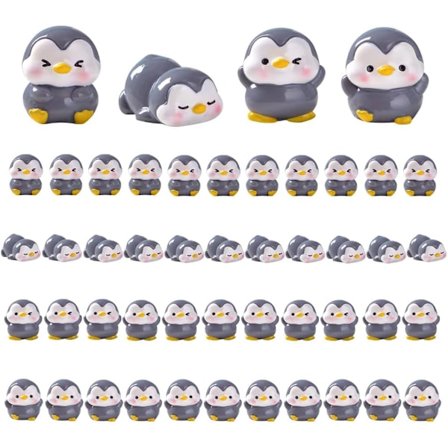 48 Miniatyr Pingvinfigurer - Søte Havdyrmodeller for Fortryllet Hage, Kakepynt, Mikro Landskapsdekor (Grå)