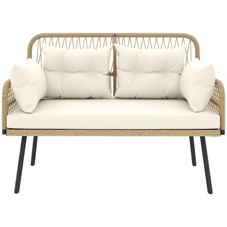 Udendørs rattansofa med hynder, 2-personers, 115x61x82 cm