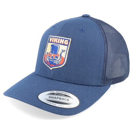Vikings - Blå trucker Caps - Longboat Shield Patch Navy Trucker @ Hatstore