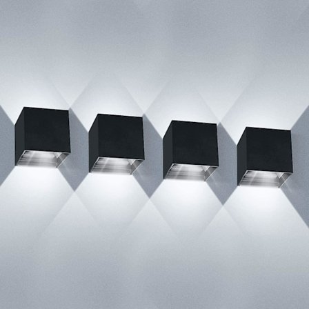 12w LED-vägglampa inomhus 4-pack IP65 Vattentät Justerbar strålvinkel Modern vägglampa Kallt vitt 6000k (svart)