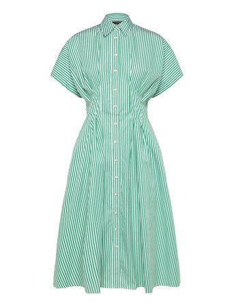 Lauren Ralph Lauren Striped Pleated Broadcloth Shirtdress - Green - 42