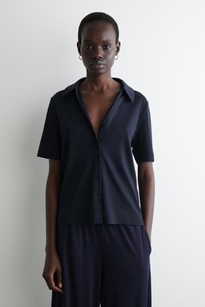 COS Women's Cotton-Jersey Resort Shirt in Blue