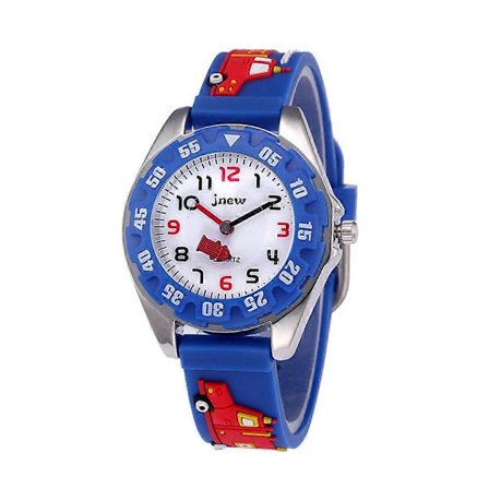 3D Tegneserie Klokke Brannbil Barn Kvarts Klokke Silikongummistropp Armbåndsur Student Tid Klokke Armbåndsur for Gutter Jenter Blå