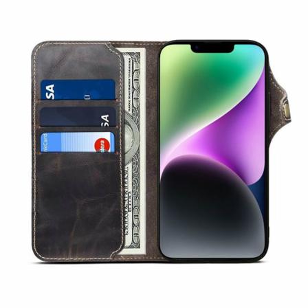 Mobilplånbok 3-kort Äkta Läder Apple Iphone 14 Plus - Svart
