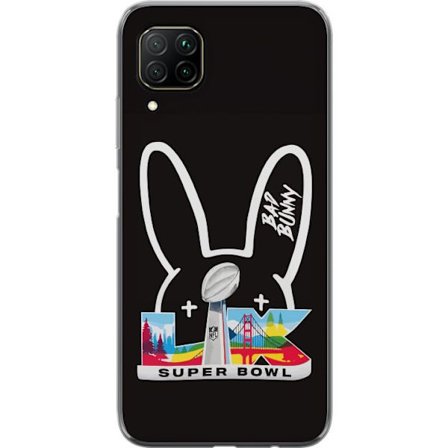 Kompatibelt Mobildeksel til Huawei P40 lite Bad Bunny portrett med åpen skjorte, tatoveringer og krøllete hår i stilfull motefotografering