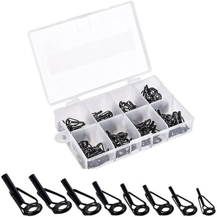 Botao Fiske Stang Reparasjonssett Keramisk Ring Rustfritt Stål 8 Størrelser Fiske Stang Tupp Reparasjonssett (1 sett, Svart)