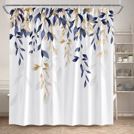 Eukalyptuksen lehdet Suihkuverhot Syksy Ruskea Lehti Akvarelli Kasvit Moderni Kylpyverho Polyesterikangas Kodin Kylpyhuoneen Sisustus, 180x210cm-