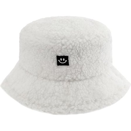 Vinter Fluffy Bucket Hat til Kvinder Mænd, Varme Fuzzy Pels Bucket Hatte Smile White