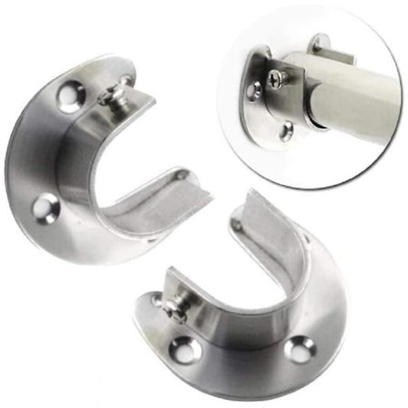 2 kpl Suihkuhuoneen verhotangon kannatin U-muotoinen tangon päätykannatin, halkaisija 25 mm, kestävä pyöreä putki, ruostumattomasta teräksestä 