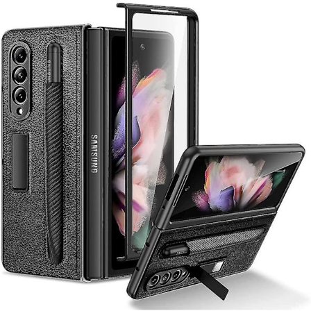 Läderfodral Kompatibelt Med Samsung Galaxy Z Fold 3 Med S Pen-hållare & Främre Skärmskydd
