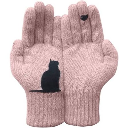 Vinterhansker i bomull for katt, varme ullvotter, tegneseriekatt, søte strikkehansker, varme strikkede termiske hansker, tykke plysj-hansker