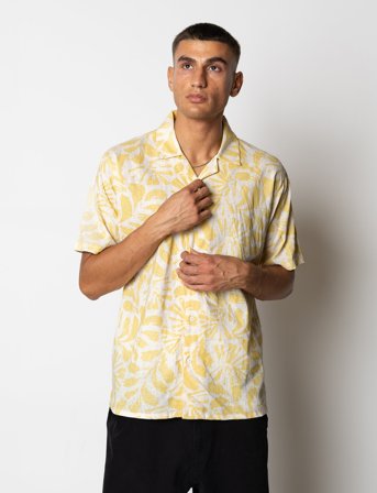 Fat Moose Zane Cotton Linen Shirt Ss - Yellow - S