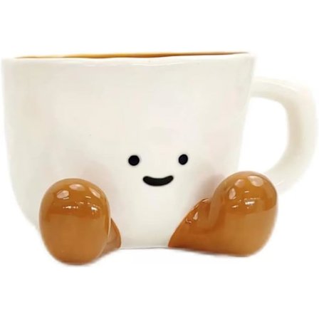 Ihana Keraaminen Kahvimuki - Söpö Sarjakuvamuki Nuken Kasvoilla & Pyöreillä Jaloilla, 30 cl Mikroaaltouunin- & Astianpesukoneen Kestävä Teekuppi