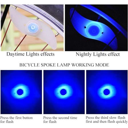 4 x LED sykkelhjullys, vanntett med 3 blinkende moduser Blue