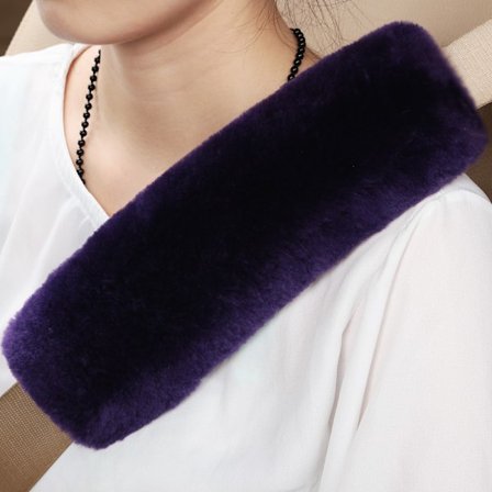 Bälteskuddar i fårskinn för bil, 2 mjuka bältesskydd för axelkudde nackkudde skydd biltillbehör (Lila)